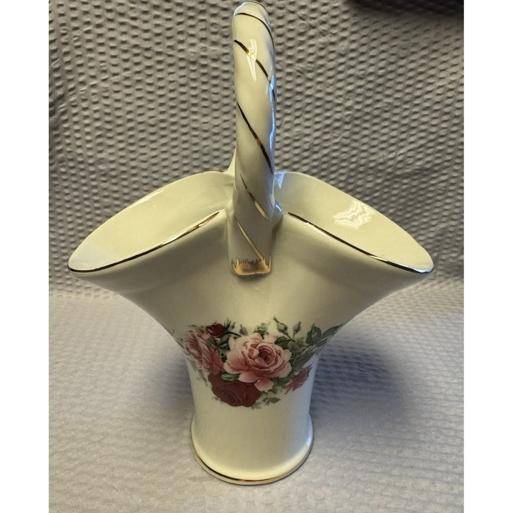 Vintage Formalities By Baum Brothers Floral Handled Vase Basket Porcelain‎